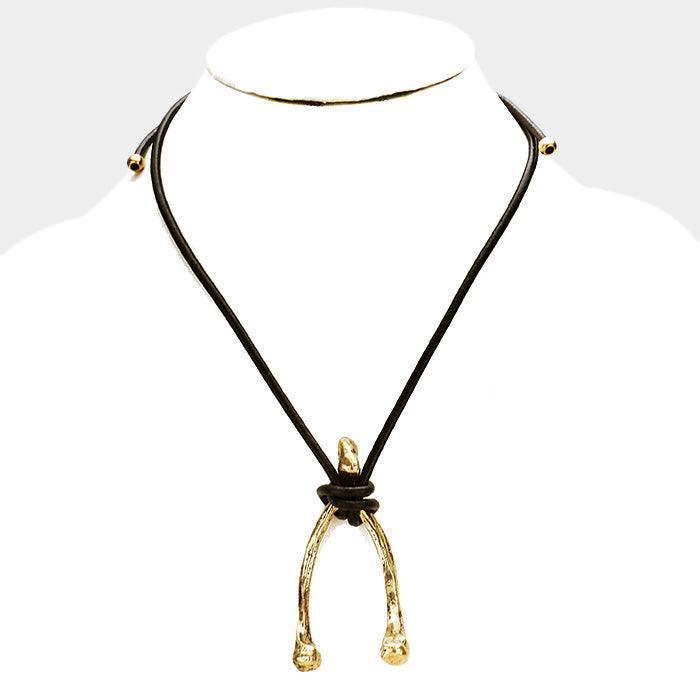 Gold Wishbone Metal Pendant Necklace - Jewelry Store by Erik Rayo