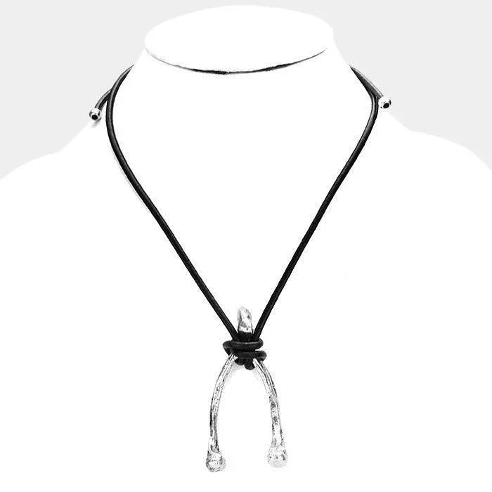 Silver Wishbone Metal Pendant Necklace - Jewelry Store by Erik Rayo