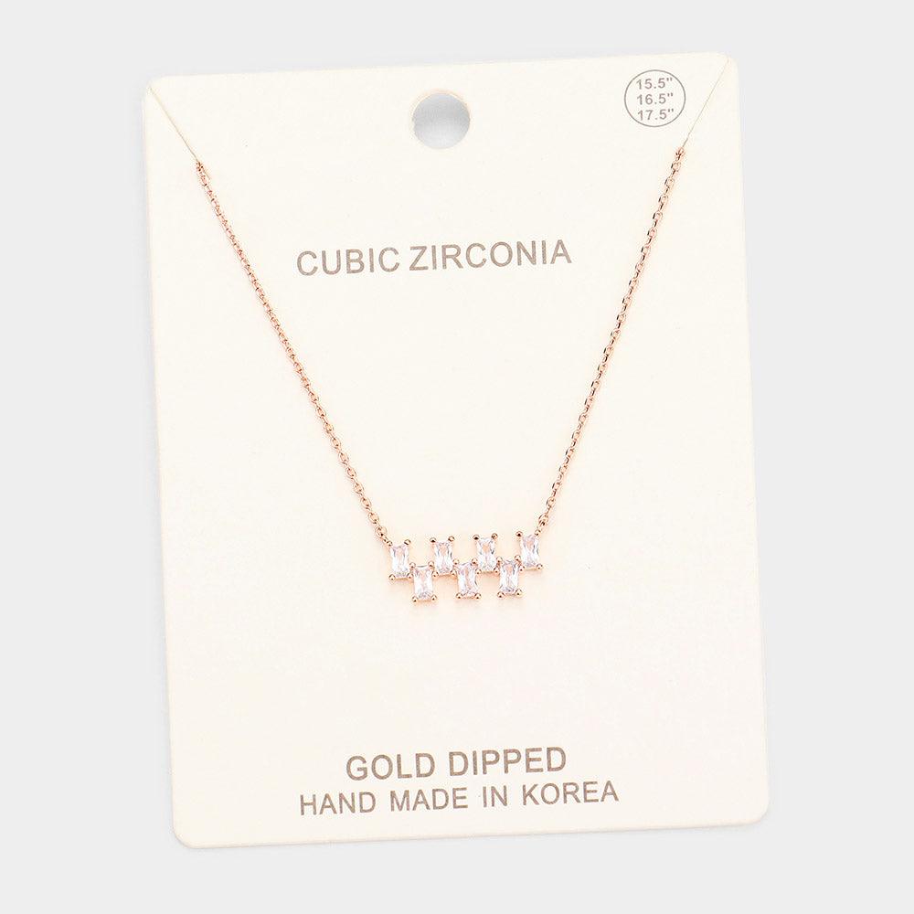 Rose Gold Gold Dipped Cubic Zirconia Stone Pendant Necklace