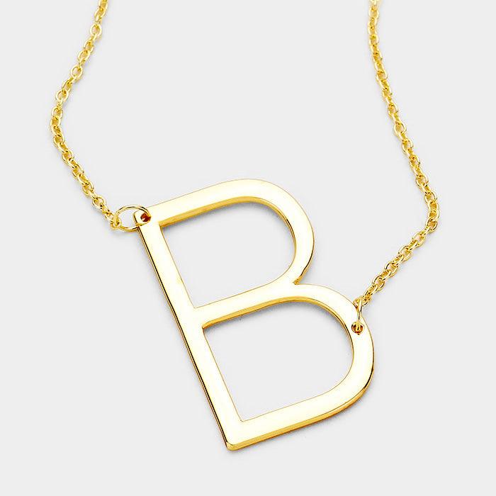 Gold Monogram Metal Pendant Necklace