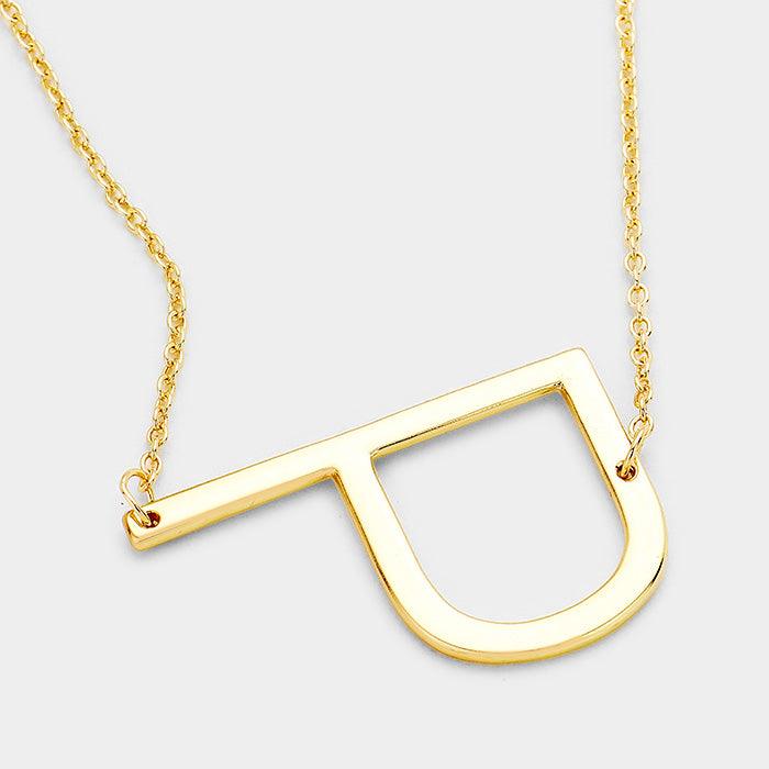 Gold Monogram Metal Pendant Necklace