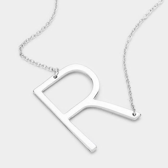 Silver Monogram Metal Pendant Necklace