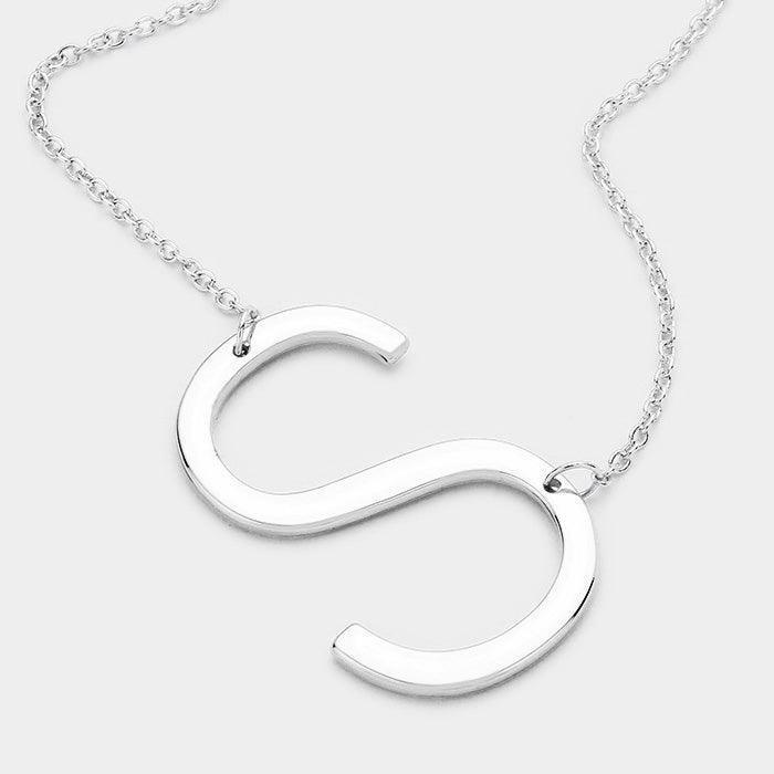 Silver Monogram Metal Pendant Necklace