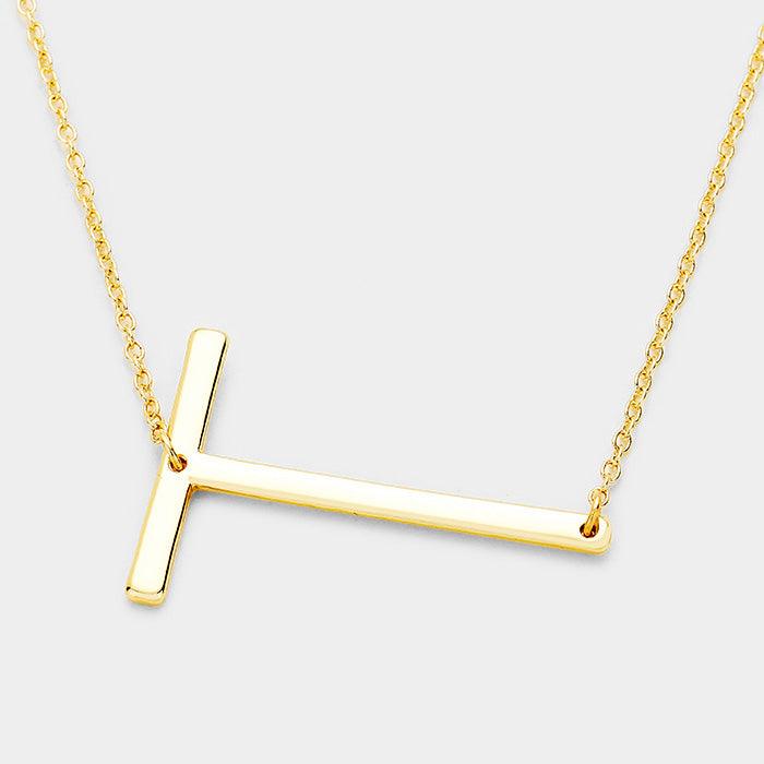 Gold Monogram Metal Pendant Necklace