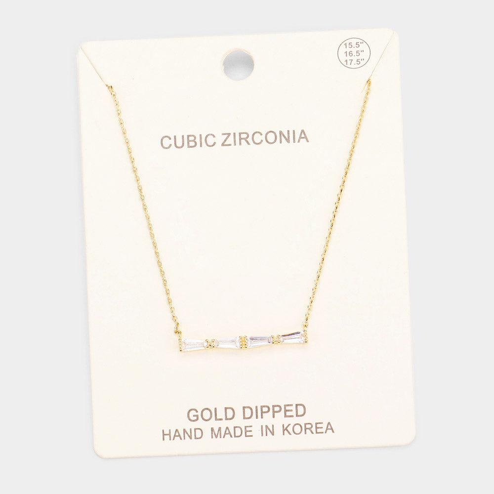 Gold Gold Dipped Cubic Zirconia Row Pendant Necklace