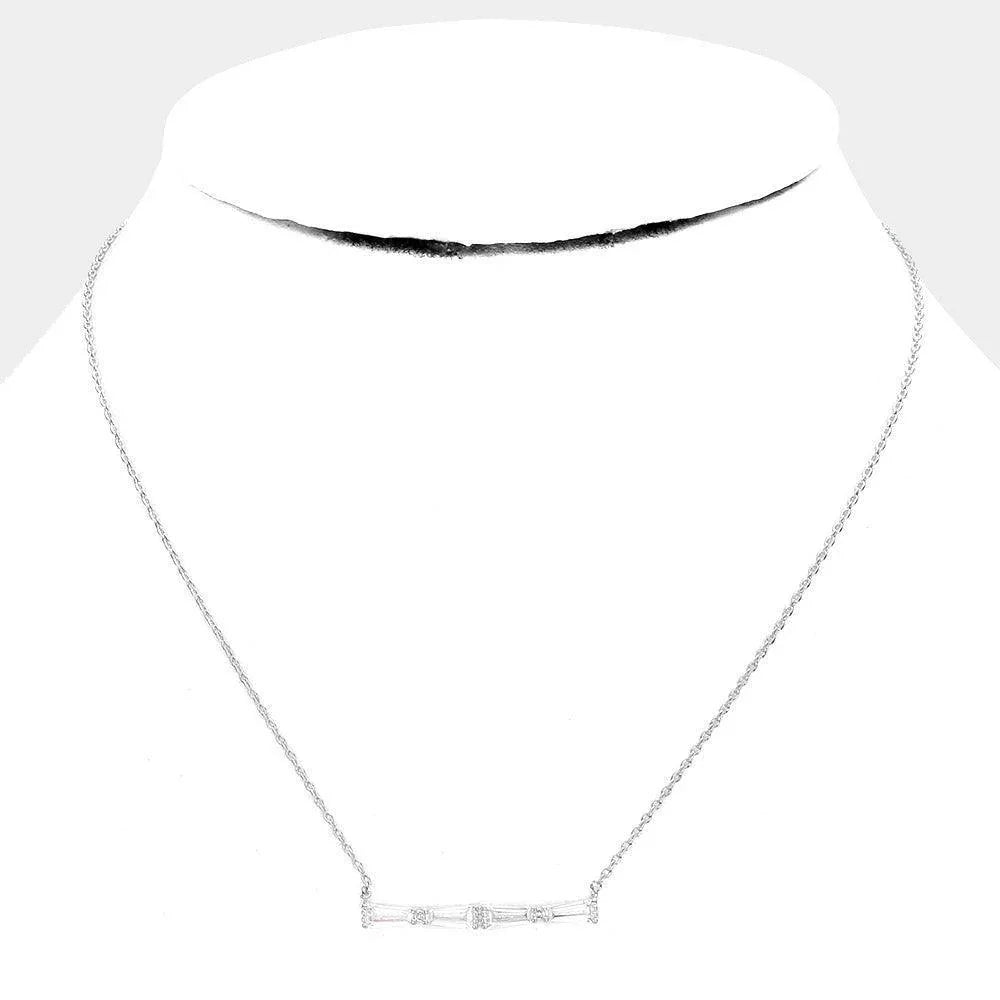 Clear White Gold Dipped Cubic Zirconia Row Pendant Necklace - Jewelry Store by Erik Rayo