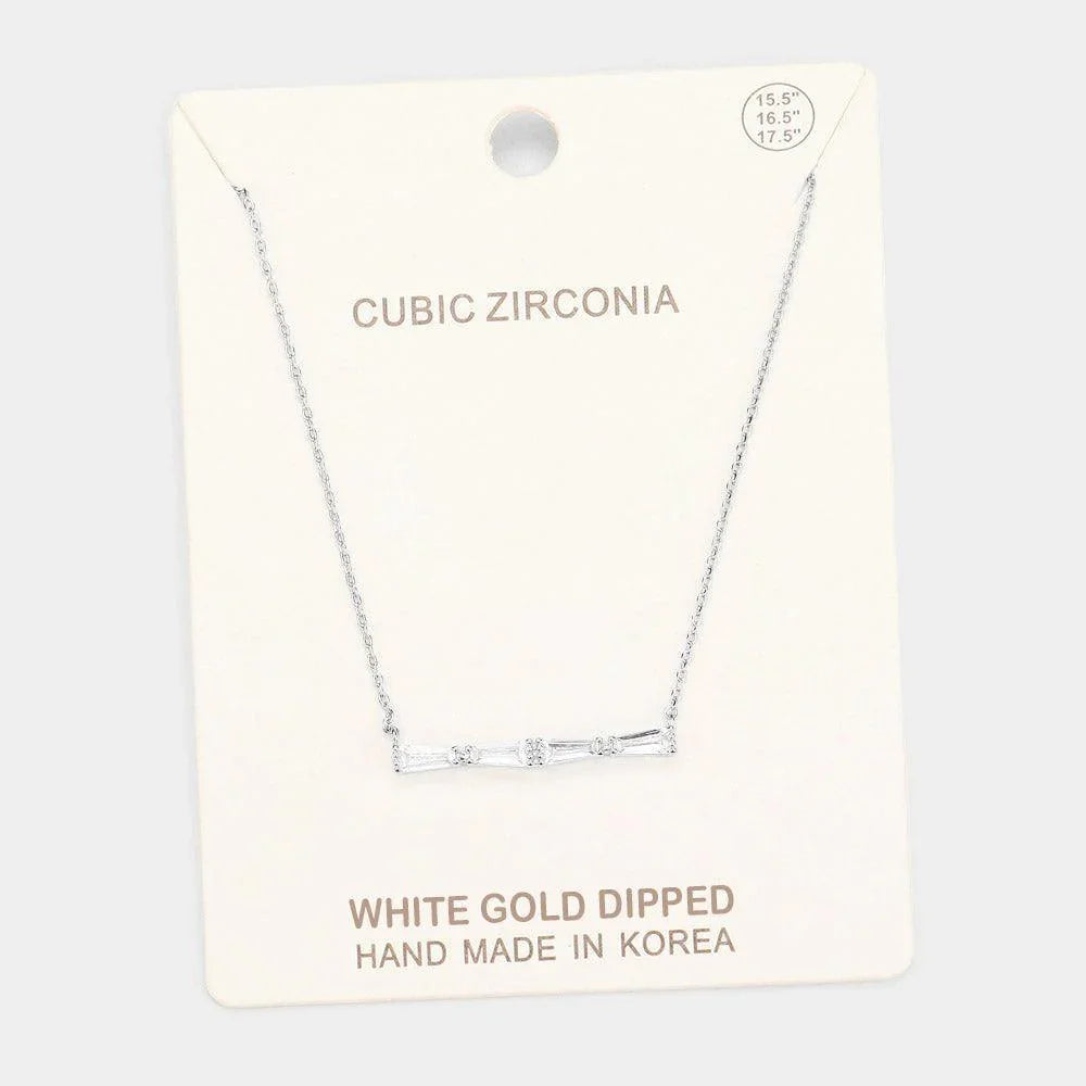 Clear White Gold Dipped Cubic Zirconia Row Pendant Necklace - Jewelry Store by Erik Rayo