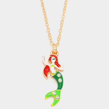 Load image into Gallery viewer, Gold Crystal enamel mermaid pendant necklace
