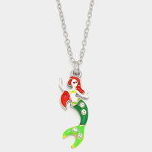 Load image into Gallery viewer, Crystal enamel mermaid pendant necklace
