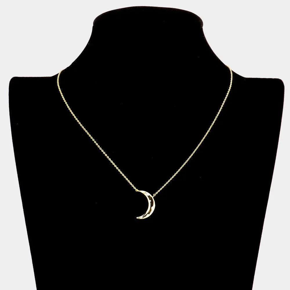 Gold Rhinestone Embellished Brass Metal Crescent Moon Pendant Necklace - Jewelry Store by Erik Rayo