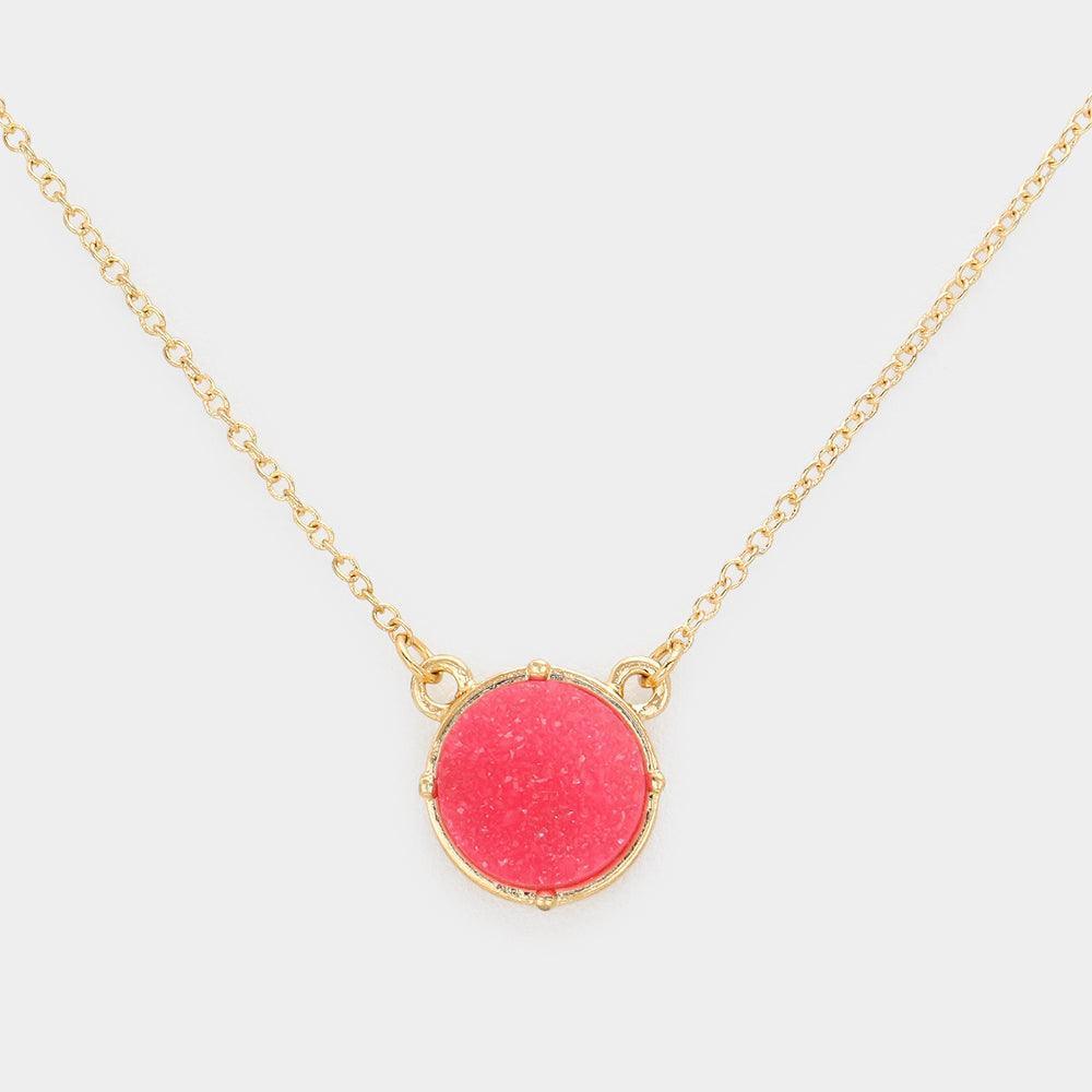 Fuchsia Druzy Stone Pendant Necklace - Jewelry Store by Erik Rayo