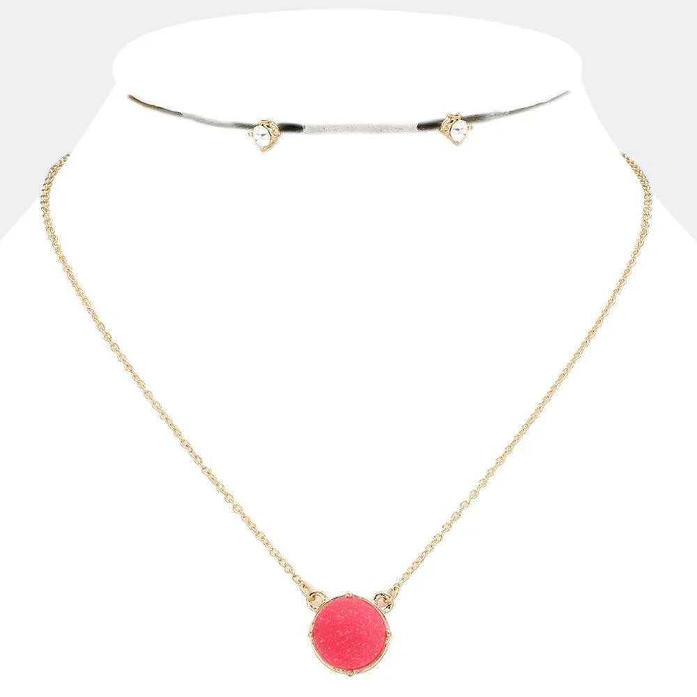 Fuchsia Druzy Stone Pendant Necklace - Jewelry Store by Erik Rayo