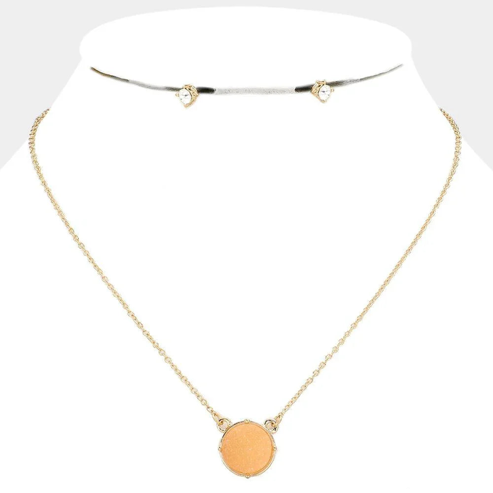Peach Druzy Stone Pendant Necklace - Jewelry Store by Erik Rayo