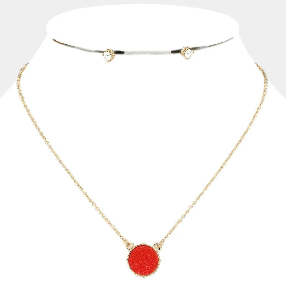 Red Druzy Stone Pendant Necklace - Jewelry Store by Erik Rayo