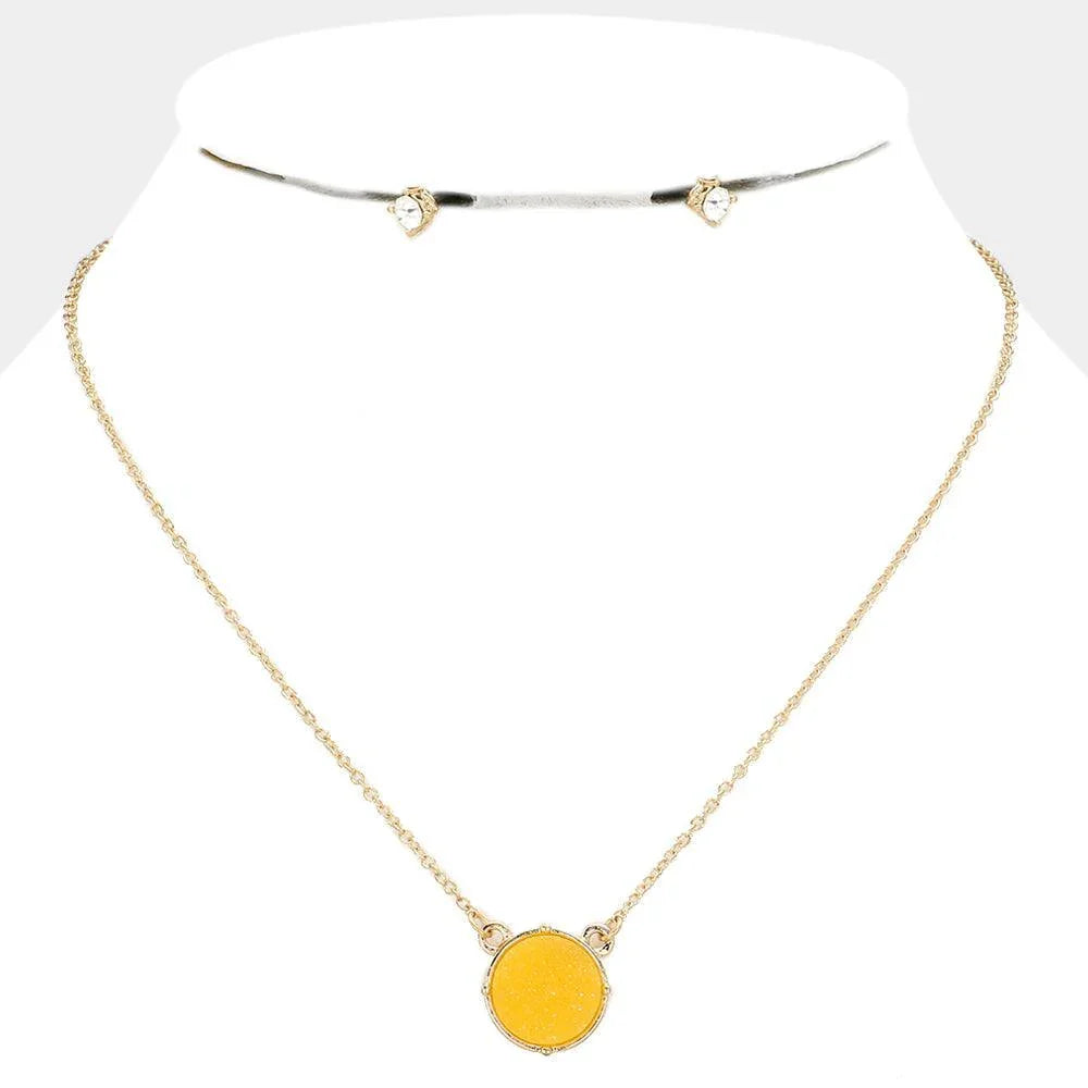 Yellow Druzy Stone Pendant Necklace - Jewelry Store by Erik Rayo