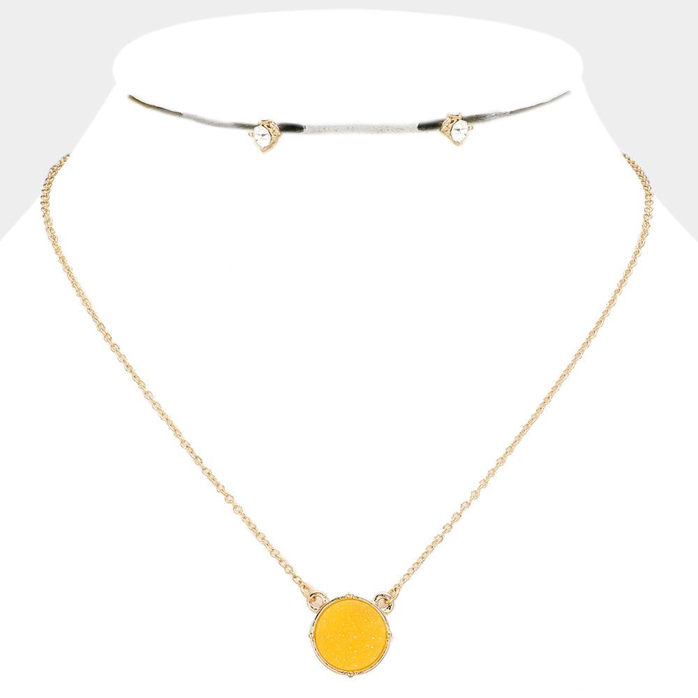 Yellow Druzy Stone Pendant Necklace