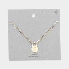 Load image into Gallery viewer, Gold -C- Brass Metal Monogram Lock Pendant Necklace
