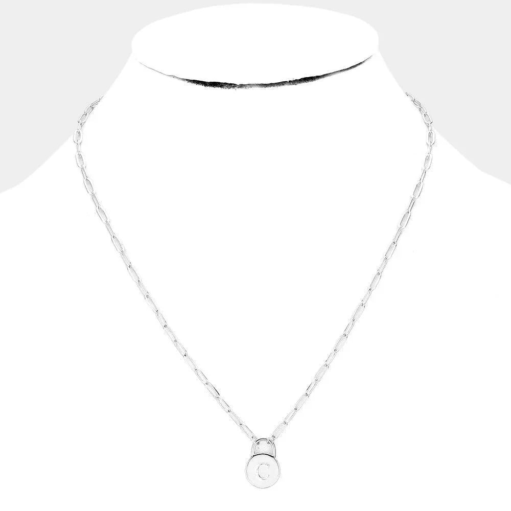 '-C- Brass Metal Monogram Lock Pendant Necklace - Jewelry Store by Erik Rayo