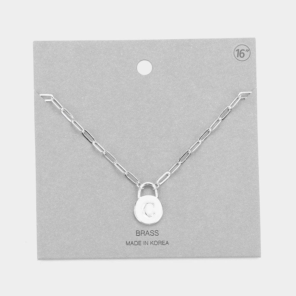 '-C- Brass Metal Monogram Lock Pendant Necklace - Jewelry Store by Erik Rayo