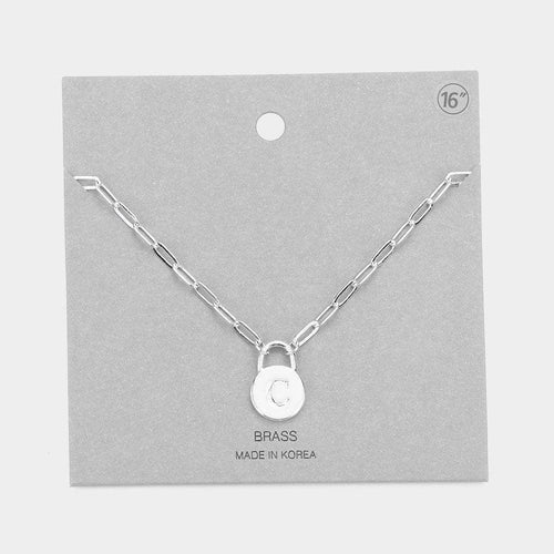 '-C- Brass Metal Monogram Lock Pendant Necklace - Jewelry Store by Erik Rayo