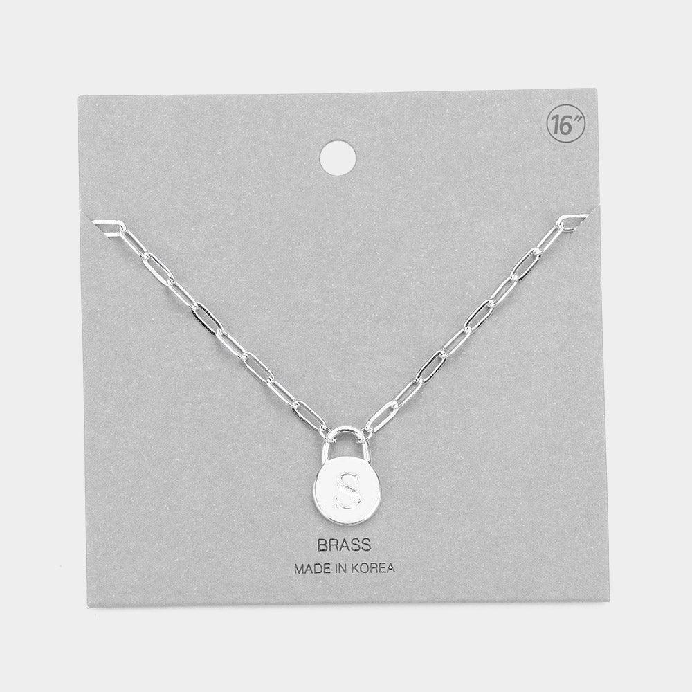 Letter S Brass Metal Monogram Lock Pendant Necklace - Jewelry Store by Erik Rayo