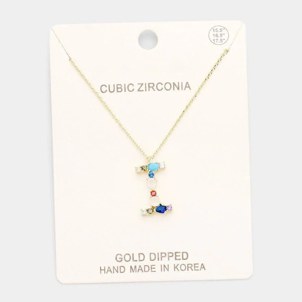 Gold Gold Dipped CZ Letter I Pendant Necklace - Jewelry Store by Erik Rayo
