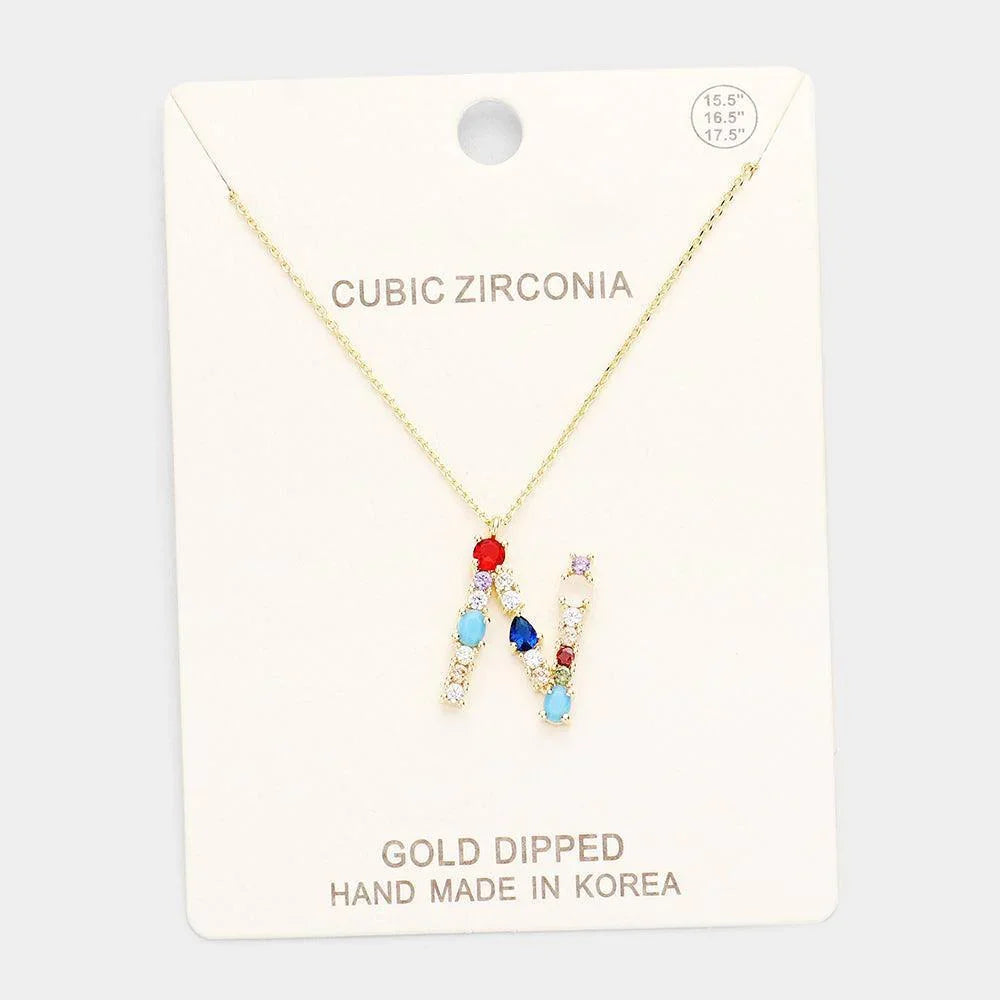 Gold Gold Dipped CZ Letter N Pendant Necklace - Jewelry Store by Erik Rayo