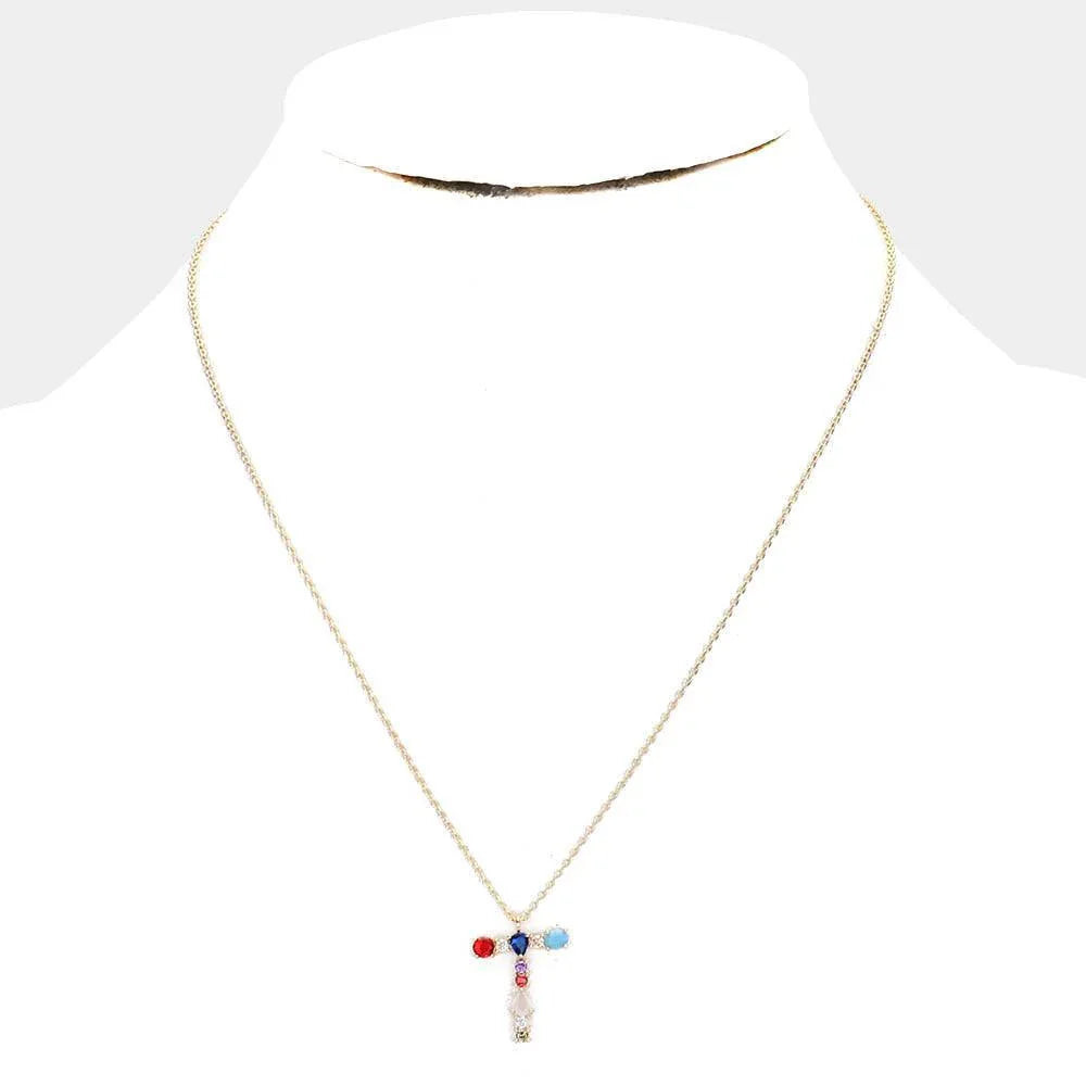Gold Gold Dipped CZ Letter T Pendant Necklace - Jewelry Store by Erik Rayo