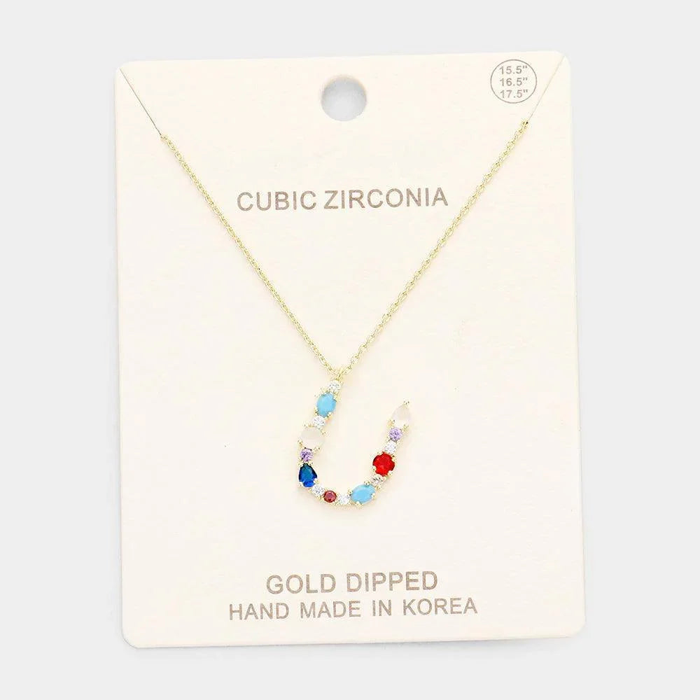 Gold Gold Dipped CZ Letter U Pendant Necklace - Jewelry Store by Erik Rayo