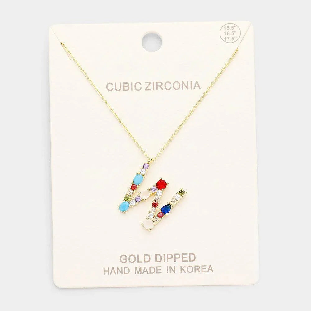 Gold Gold Dipped CZ Letter W Pendant Necklace - Jewelry Store by Erik Rayo