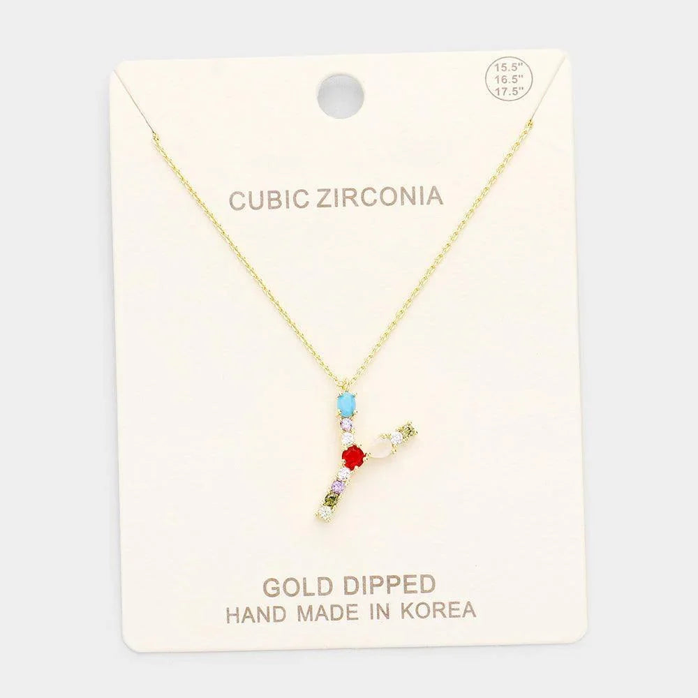 Gold Gold Dipped CZ Letter Y Pendant Necklace - Jewelry Store by Erik Rayo