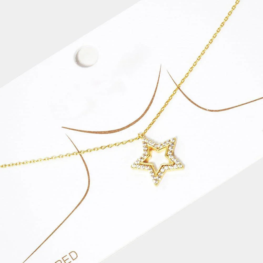 Gold Gold Dipped Rhinestone Embellished Star Pendant Necklace - Jewelry Store by Erik Rayo