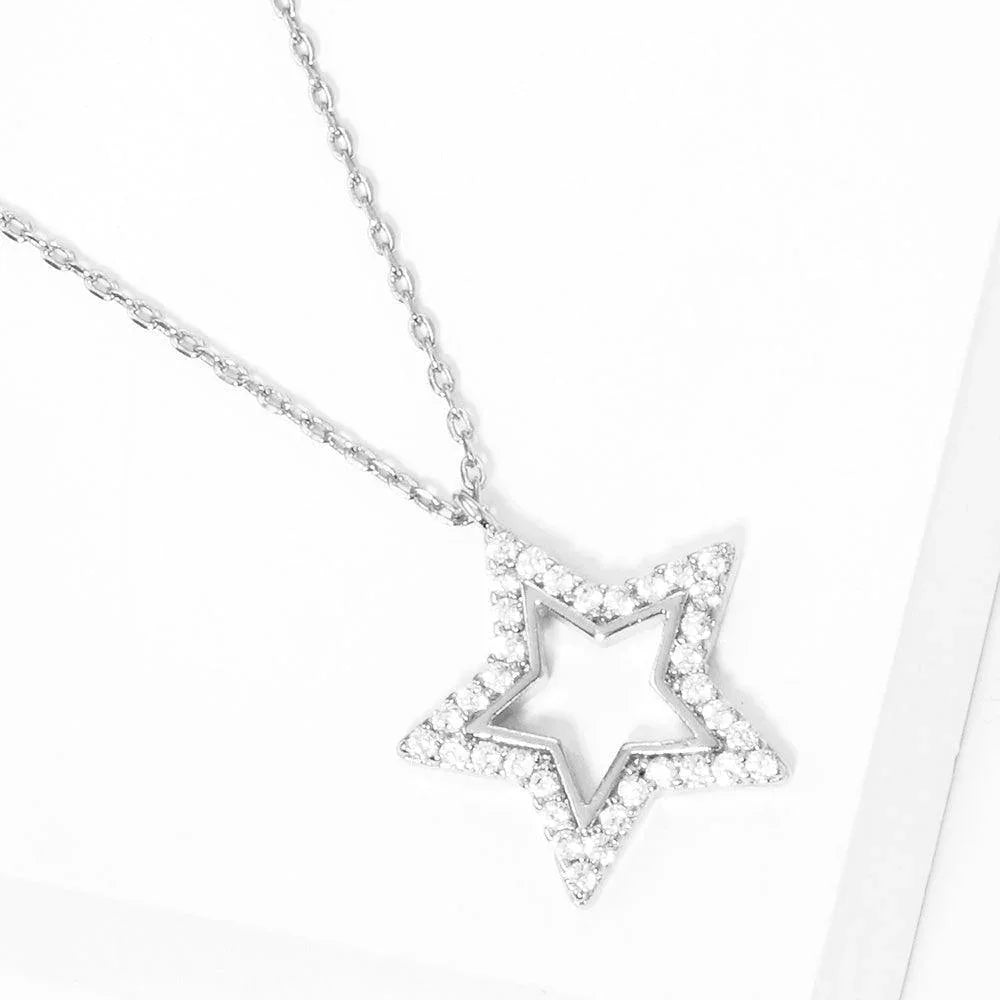 Gold White Gold Dipped Rhinestone Embellished Star Pendant Necklace - Jewelry Store by Erik Rayo