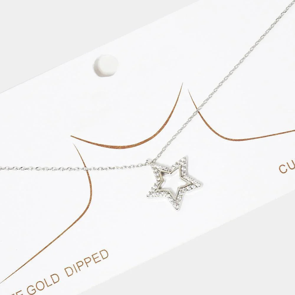 Gold White Gold Dipped Rhinestone Embellished Star Pendant Necklace - Jewelry Store by Erik Rayo