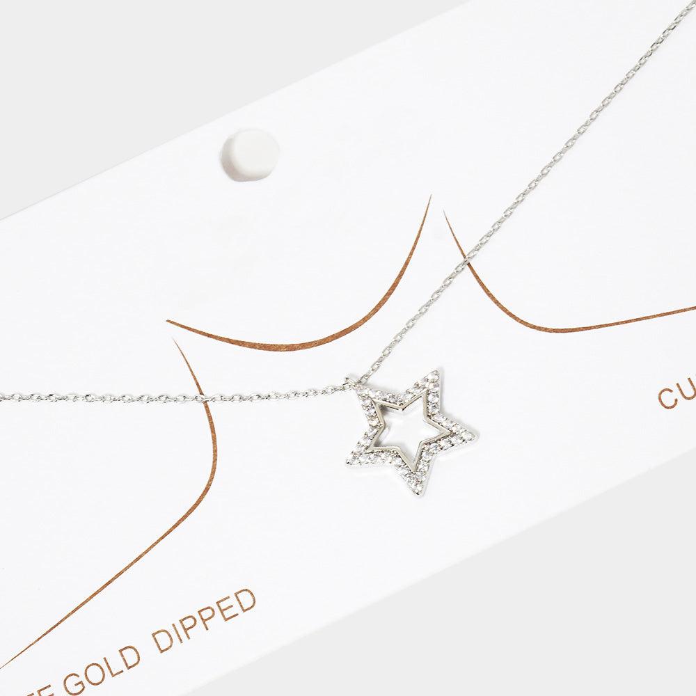 Gold White Gold Dipped Rhinestone Embellished Star Pendant Necklace