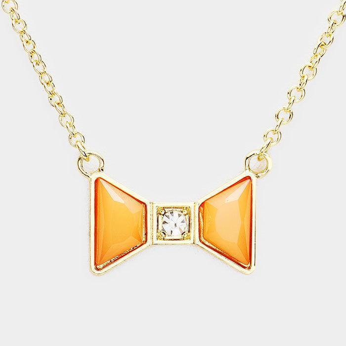 Peach Stone Bow Pendant Necklace - Jewelry Store by Erik Rayo