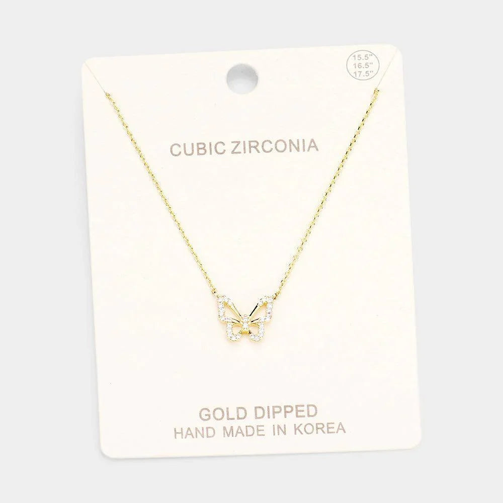 Gold Gold Dipped CZ Butterfly Pendant Necklace - Jewelry Store by Erik Rayo