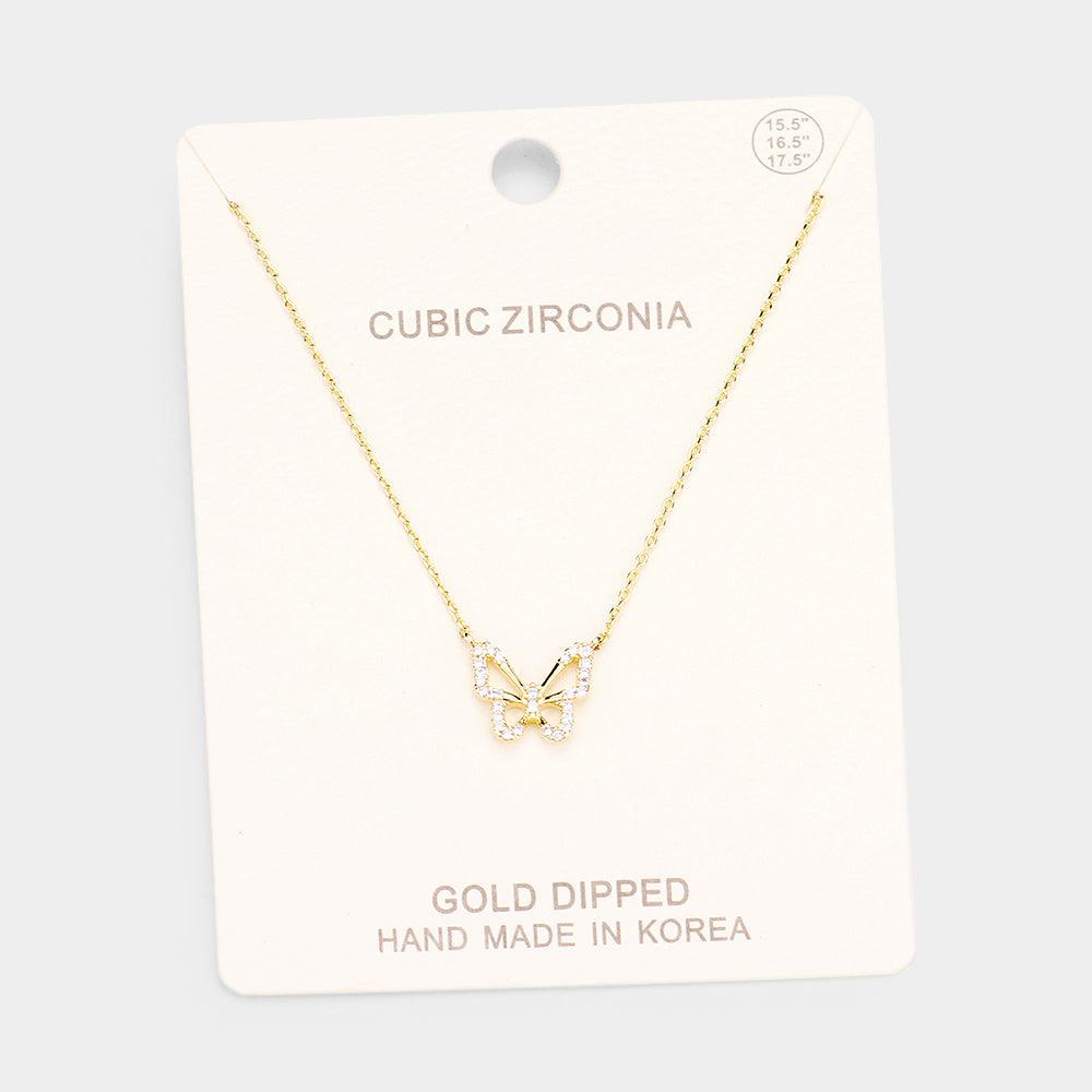 Gold Gold Dipped CZ Butterfly Pendant Necklace