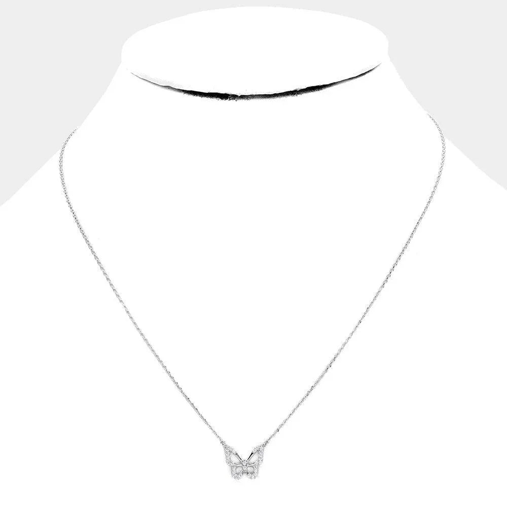 Gold White Gold Dipped CZ Butterfly Pendant Necklace - Jewelry Store by Erik Rayo