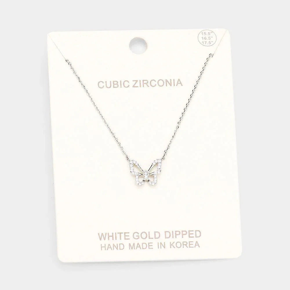 Gold White Gold Dipped CZ Butterfly Pendant Necklace - Jewelry Store by Erik Rayo