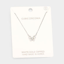 Load image into Gallery viewer, Gold White Gold Dipped CZ Butterfly Pendant Necklace
