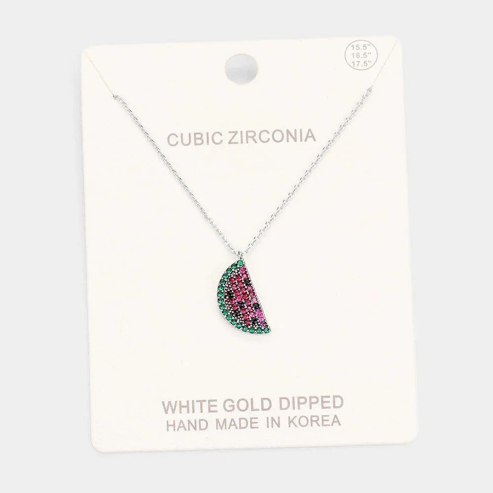Red White Gold Dipped CZ Watermelon Pendant Necklace - Jewelry Store by Erik Rayo
