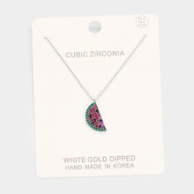 Load image into Gallery viewer, Red White Gold Dipped CZ Watermelon Pendant Necklace
