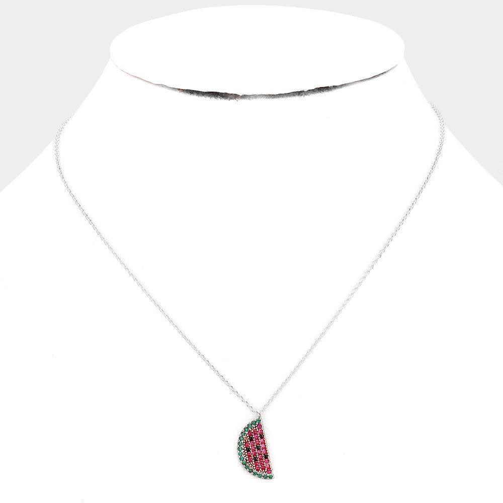 Red White Gold Dipped CZ Watermelon Pendant Necklace - Jewelry Store by Erik Rayo