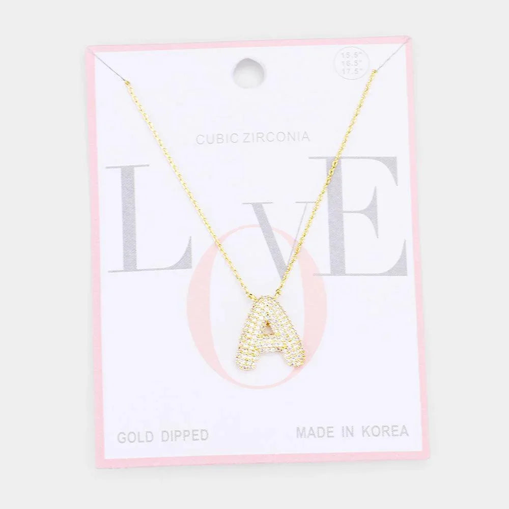Letter A Gold Dipped CZ Monogram Pendant Necklace - Jewelry Store by Erik Rayo