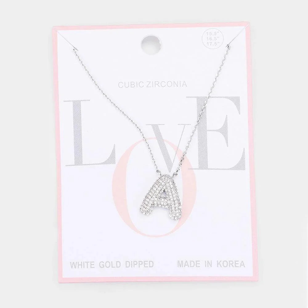Letter A White Gold Dipped CZ Monogram Pendant Necklace - Jewelry Store by Erik Rayo