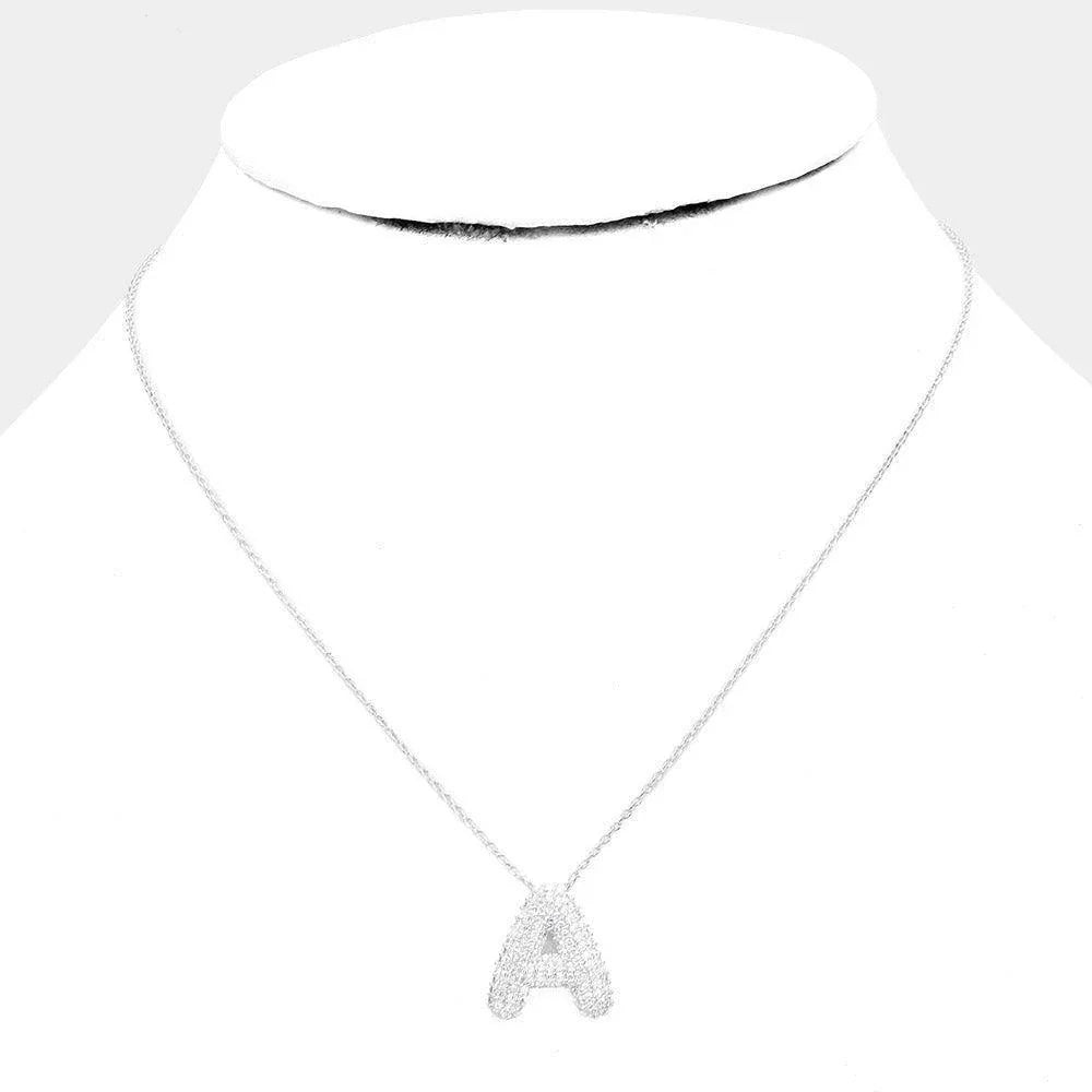 Letter A White Gold Dipped CZ Monogram Pendant Necklace - Jewelry Store by Erik Rayo