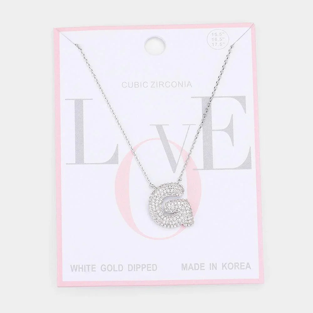 Letter G White Gold Dipped CZ Monogram Pendant Necklace - Jewelry Store by Erik Rayo
