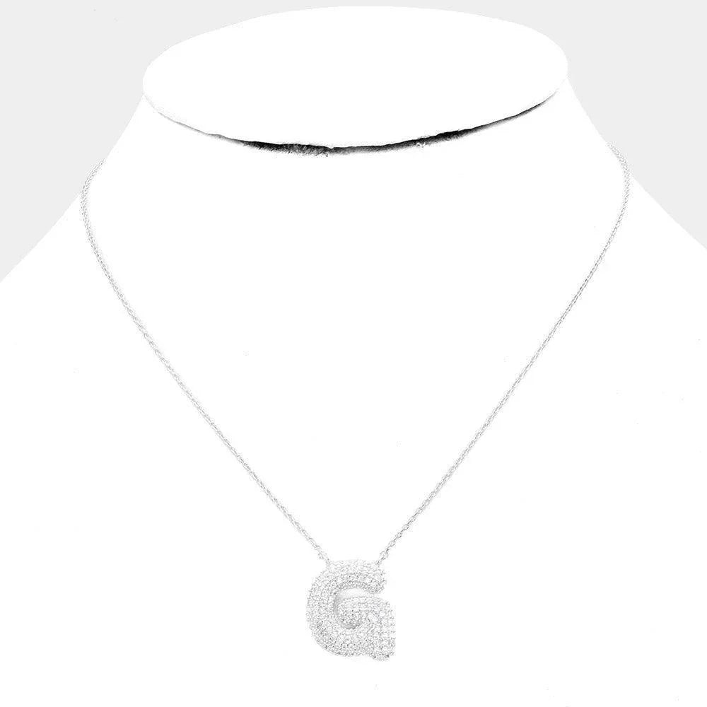 Letter G White Gold Dipped CZ Monogram Pendant Necklace - Jewelry Store by Erik Rayo