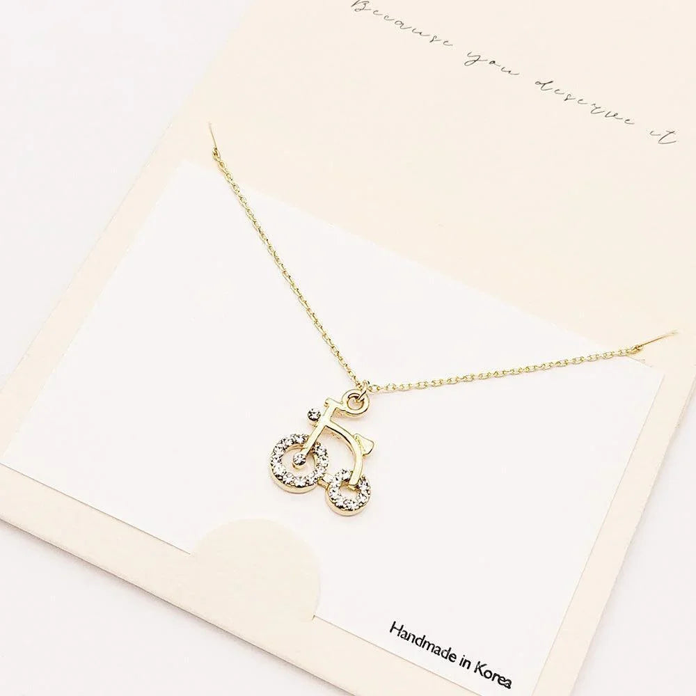 Gold Rhinestone Embellished Bicycle Pendant Necklace - Jewelry Store by Erik Rayo